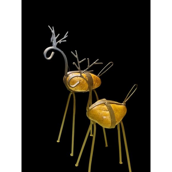 Handcrafted Metal & Stone Reindeer Figurines Christmas Decor - Picture 6 of 7